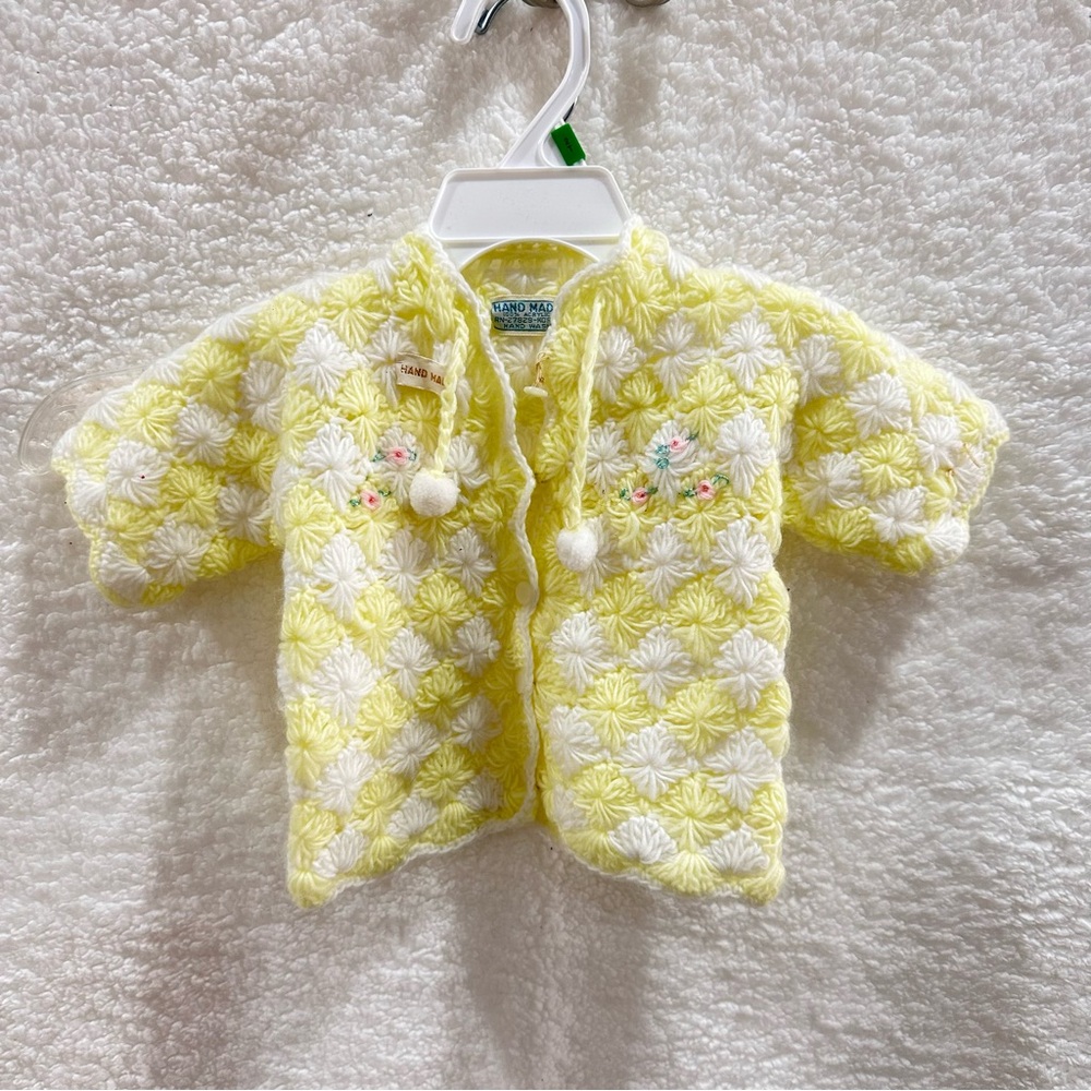 Yellow and White Handmade Baby Sweater